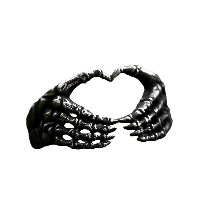 Stainless Steel Skull Hand Bone Heart Ring