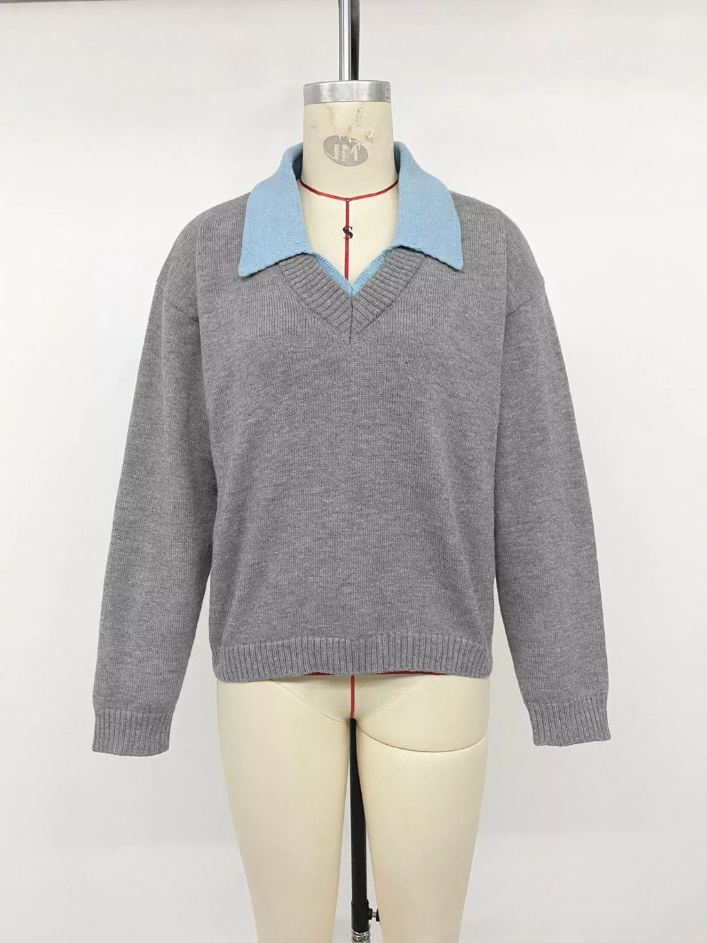 Contrast Collar Dropped Shoulder Sweater
