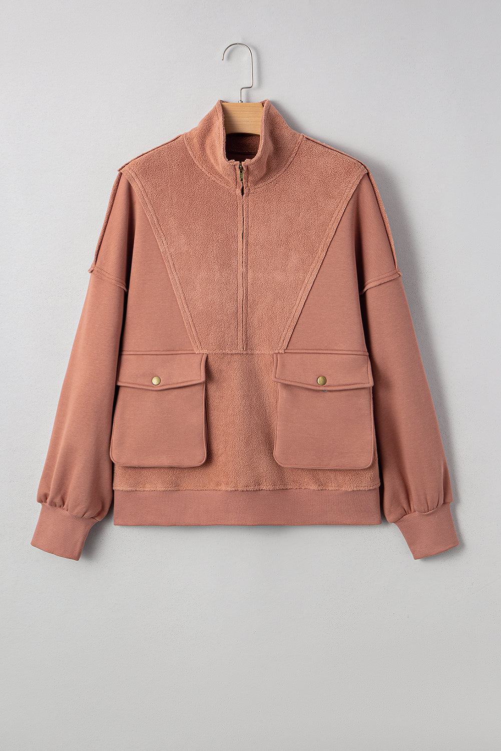 Solid Reverse Seam Half-Zip Side Pocket Sweatshirt