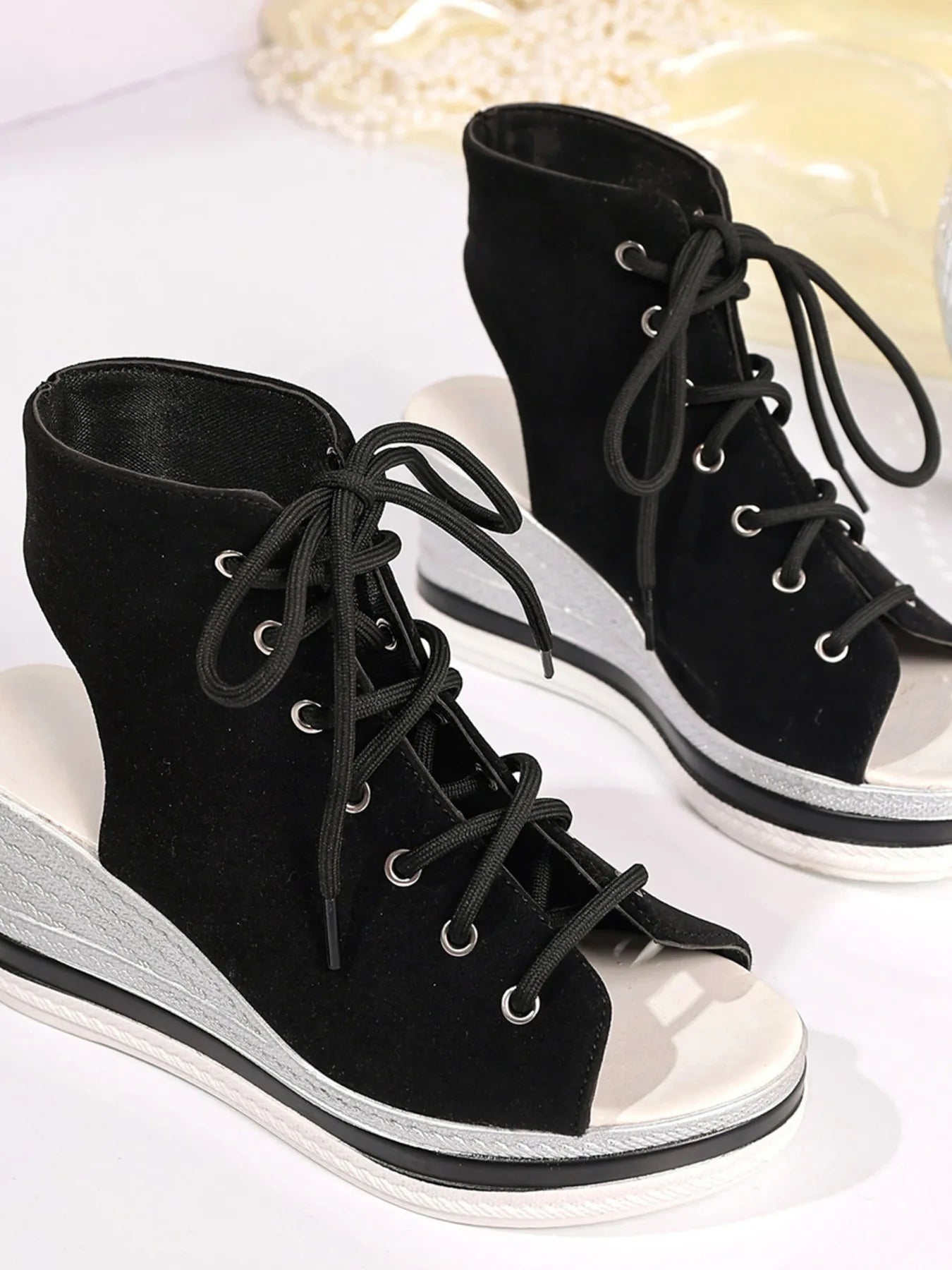 Lace Up Open Toe Wedge Sandals