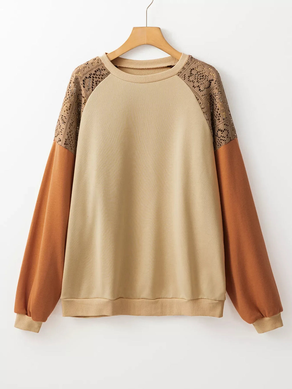 Lace Patchwork Colorblock Drop Shoulder Sweatshirt