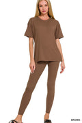 Brushed Microfiber Short Sleeve Top and Cropped Pants Set – Plus Size