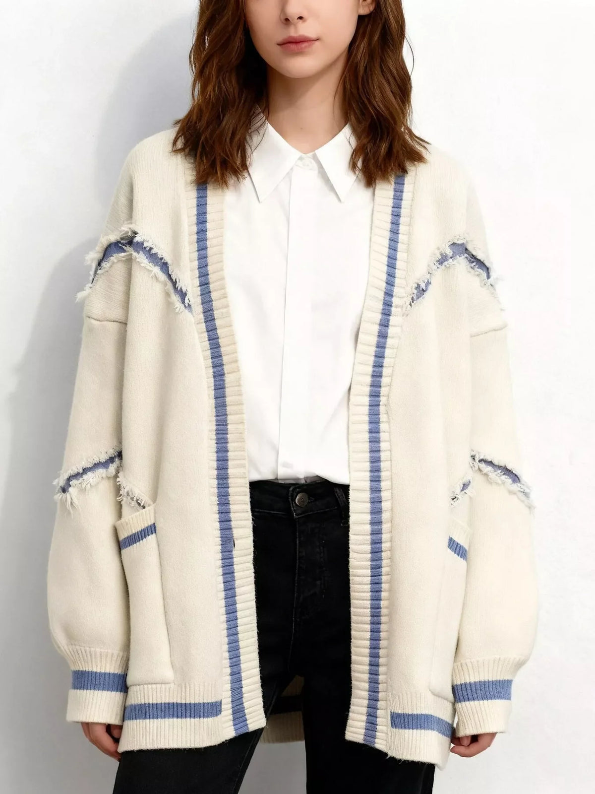 Frayed Hem Open Front Cardigan