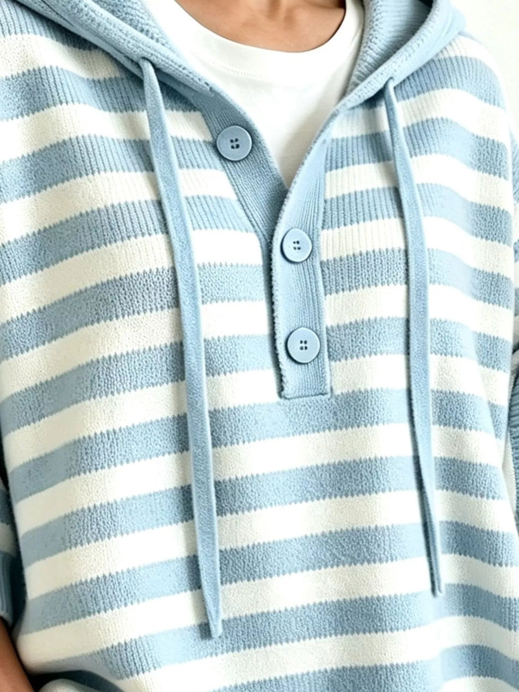 Striped Hooded Sweater with Button Detail