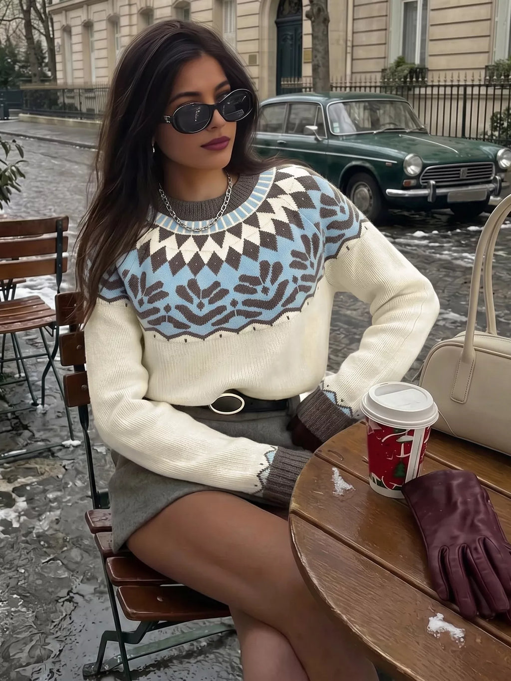 Fair Isle Pattern Round Neck Sweater
