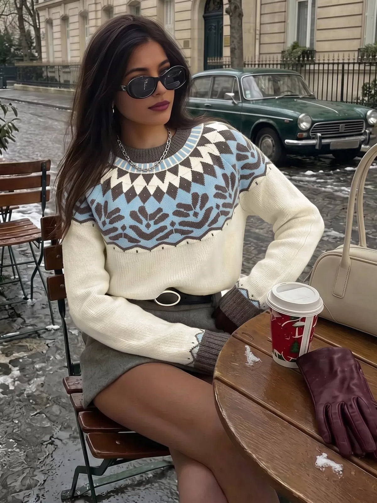 Fair Isle Pattern Round Neck Sweater
