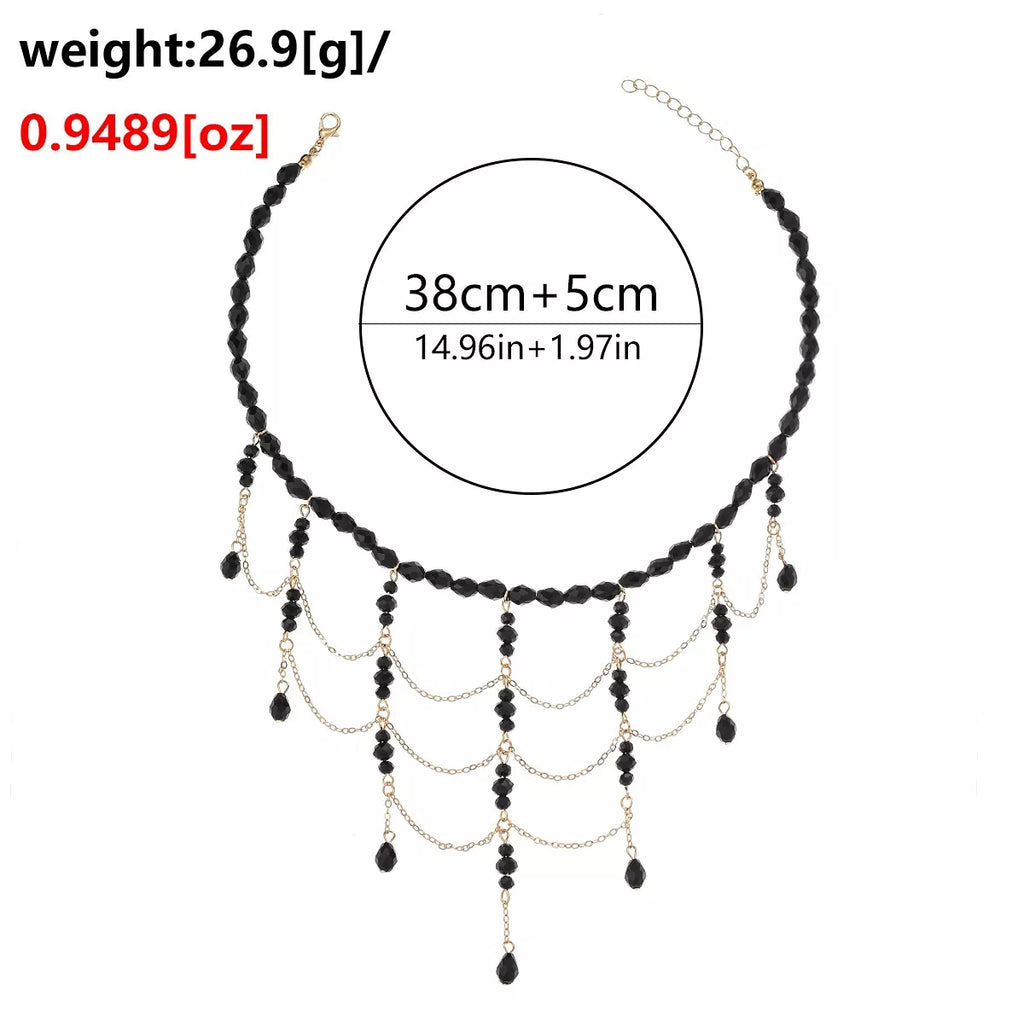 Beaded Choker Necklace with Draping Chains