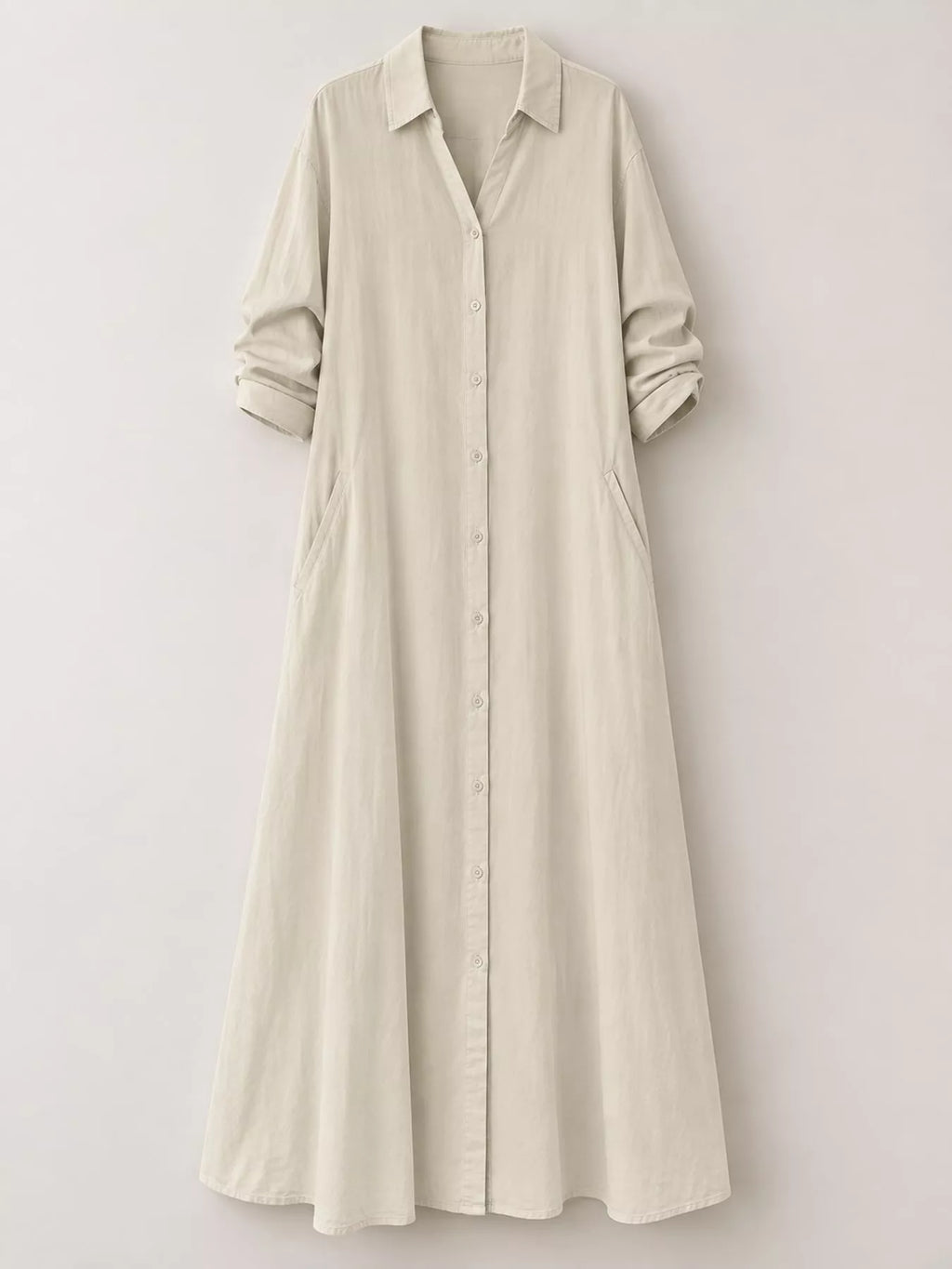 Full Size Button Front Long Sleeve Maxi Shirt Dress Plus Size