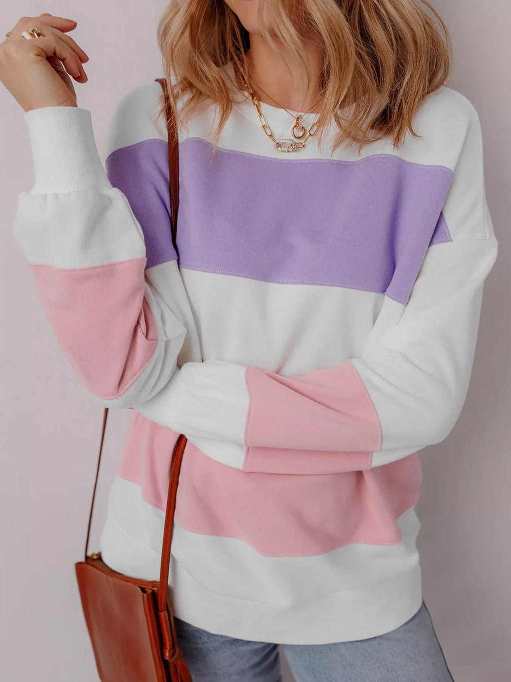 Colorblock Patchwork Drop Shoulder Crewneck Sweatshirt