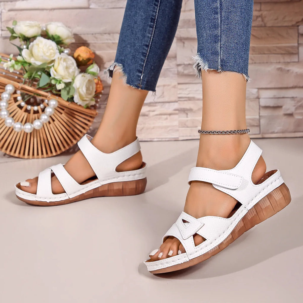 Cutout Wedge Sandals with Ankle Strap
