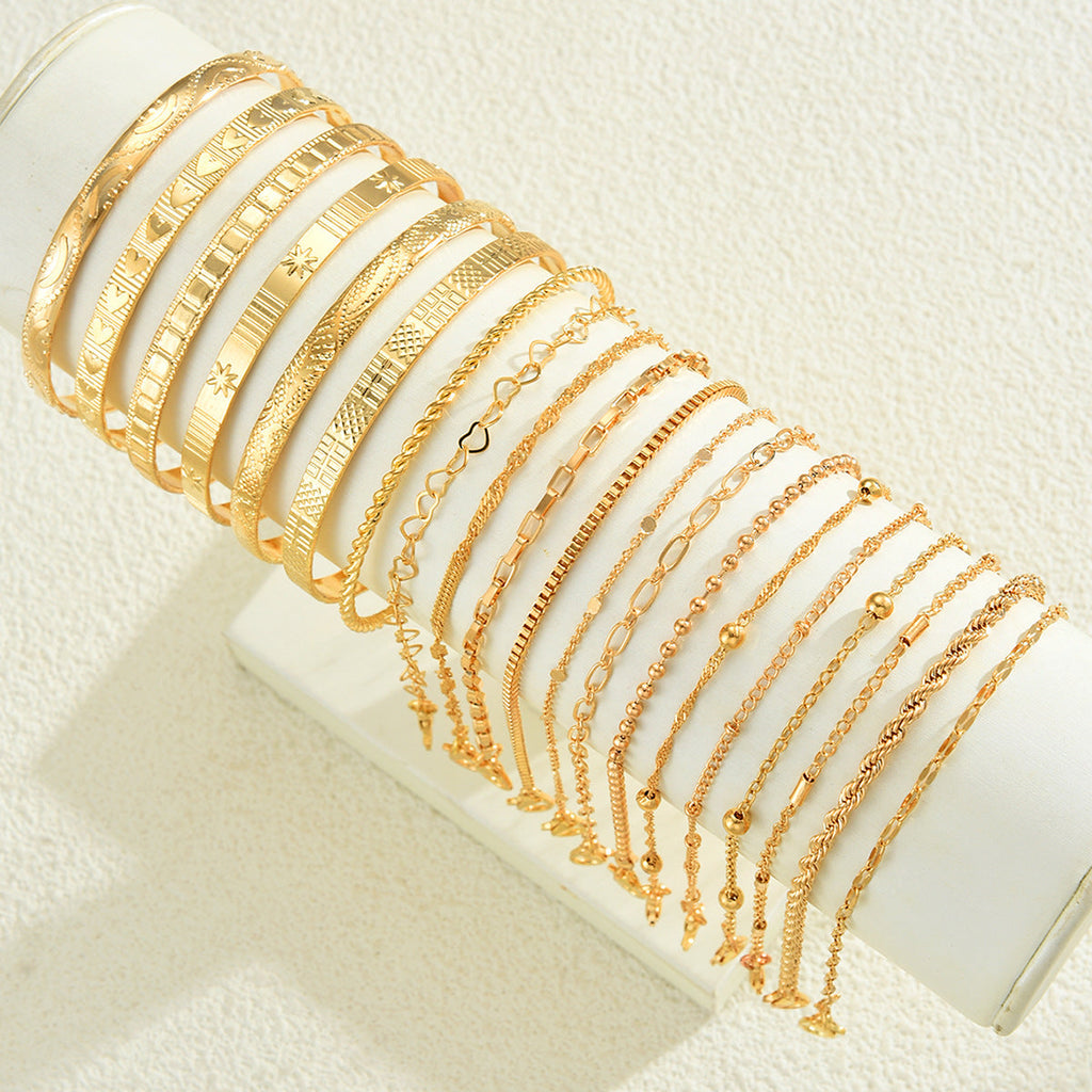 Diamond-pattern Chain Bracelet Minimalist Set