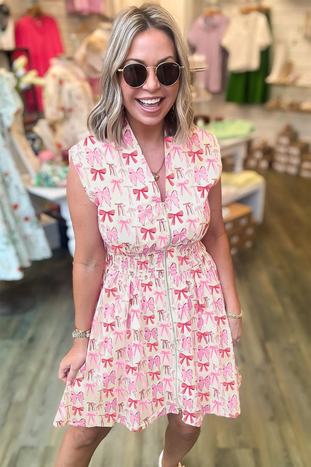 Bow Zip Up Cinched Waist Mini Dress