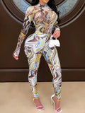 Abstract Swirl Print Top and Pants Set