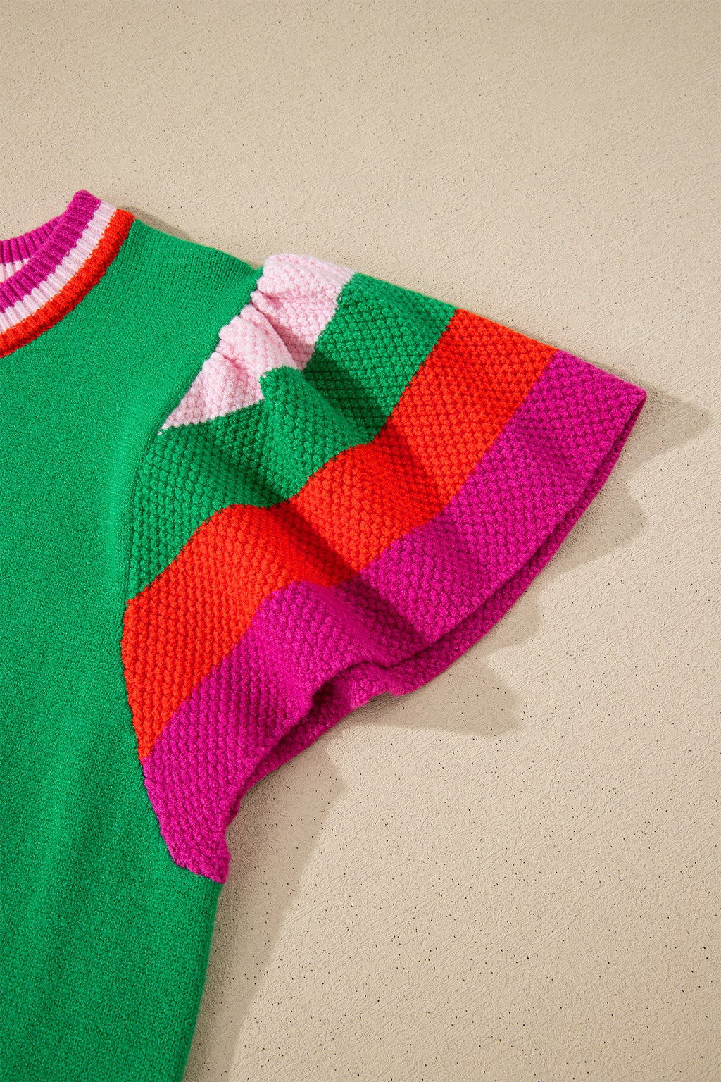 Lucky Stripe Flutter Sleeve Round Neck Sweater