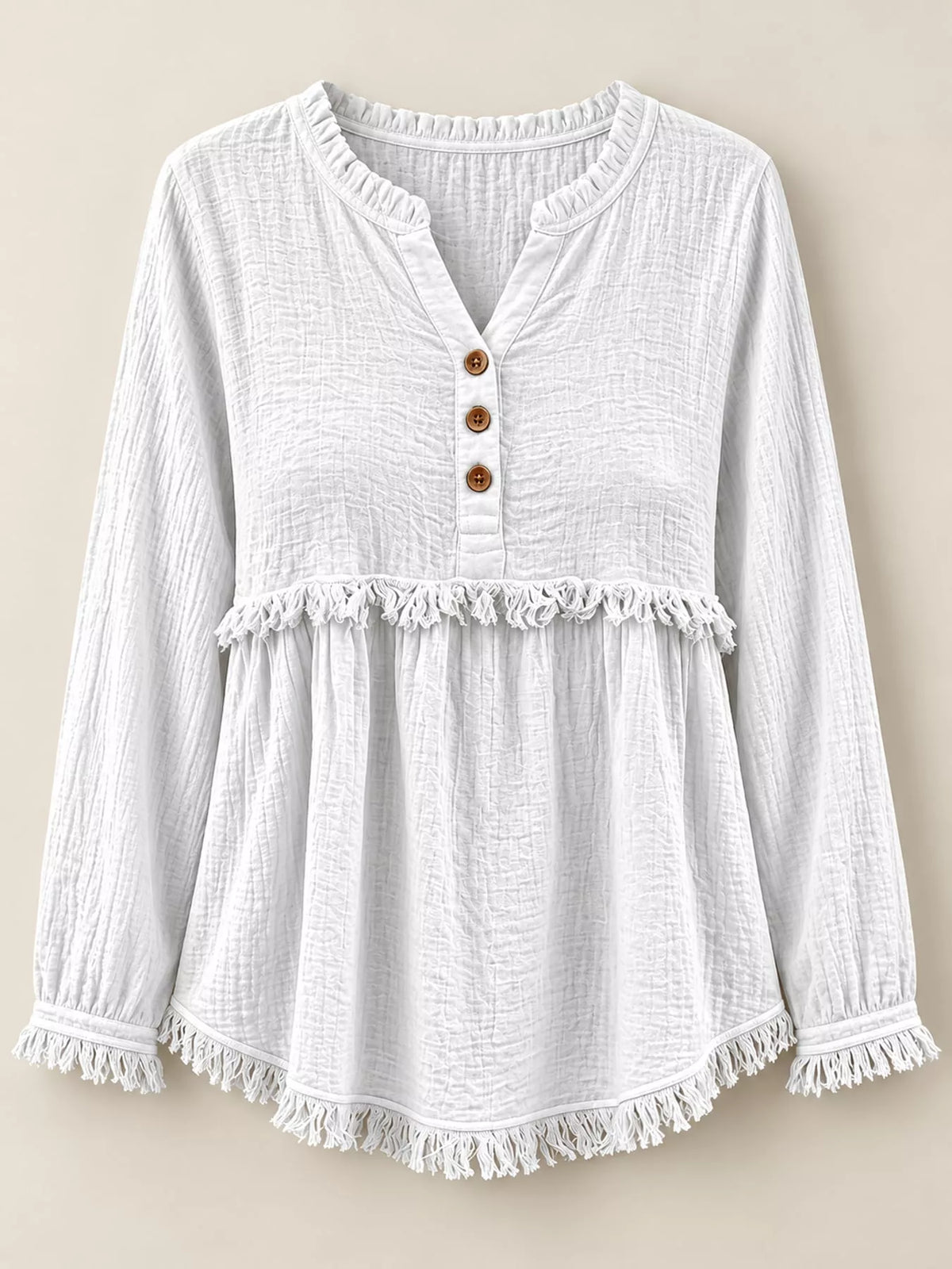Full Size Frayed Hem Button Detail Blouse Plus Size