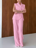 Sleeveless Blazer and Wide-Leg Pants Two-Piece Set