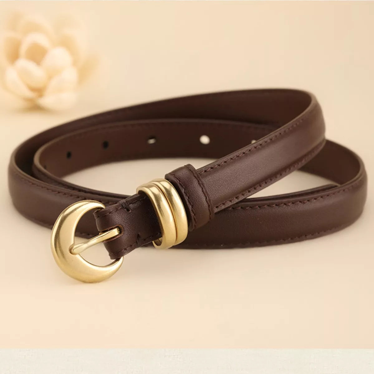 Leather Belt with Golden Buckle