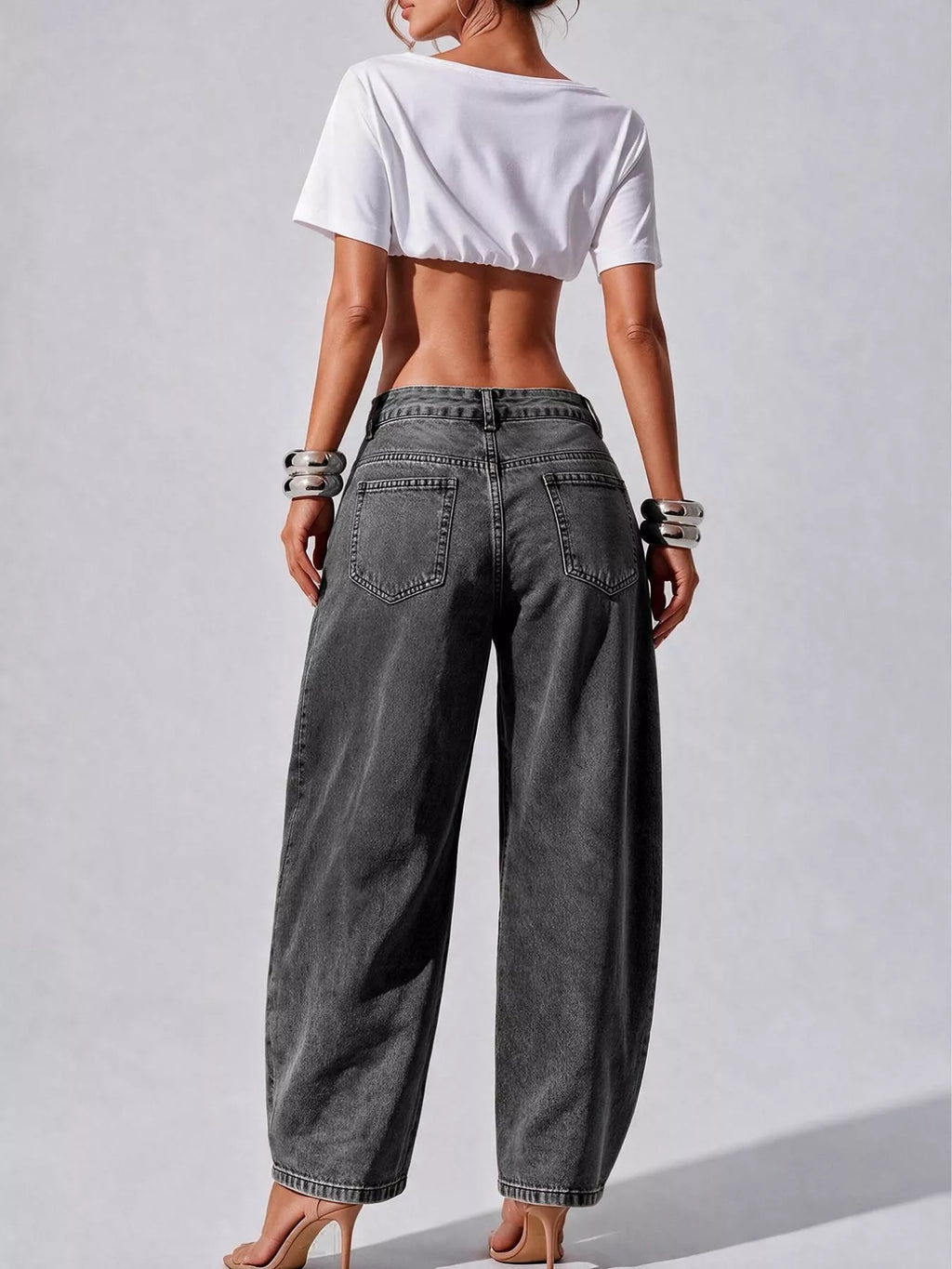 Decorative Button Wide Leg Jeans