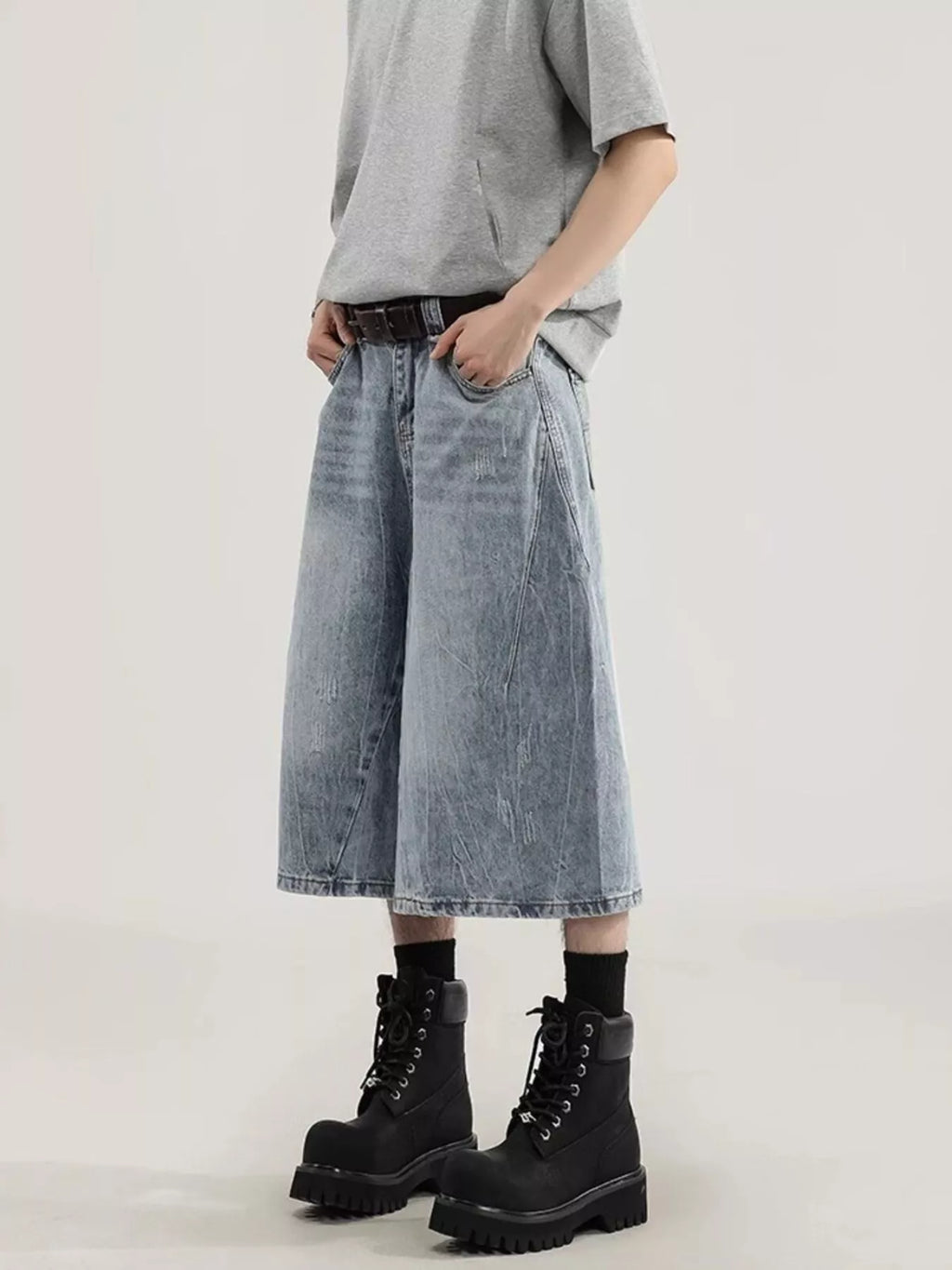 Men's Plus Size Wide Leg Capri Jeans