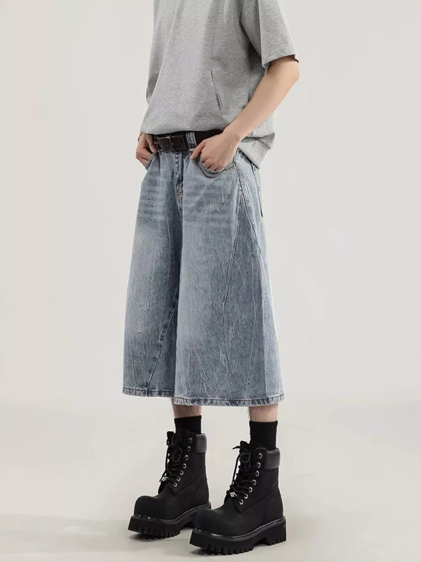 Men's Plus Size Wide Leg Capri Jeans
