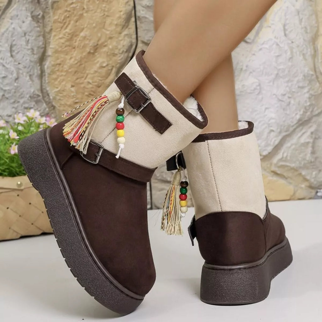 Bohemian Style Ankle Boots with Tassel Decor