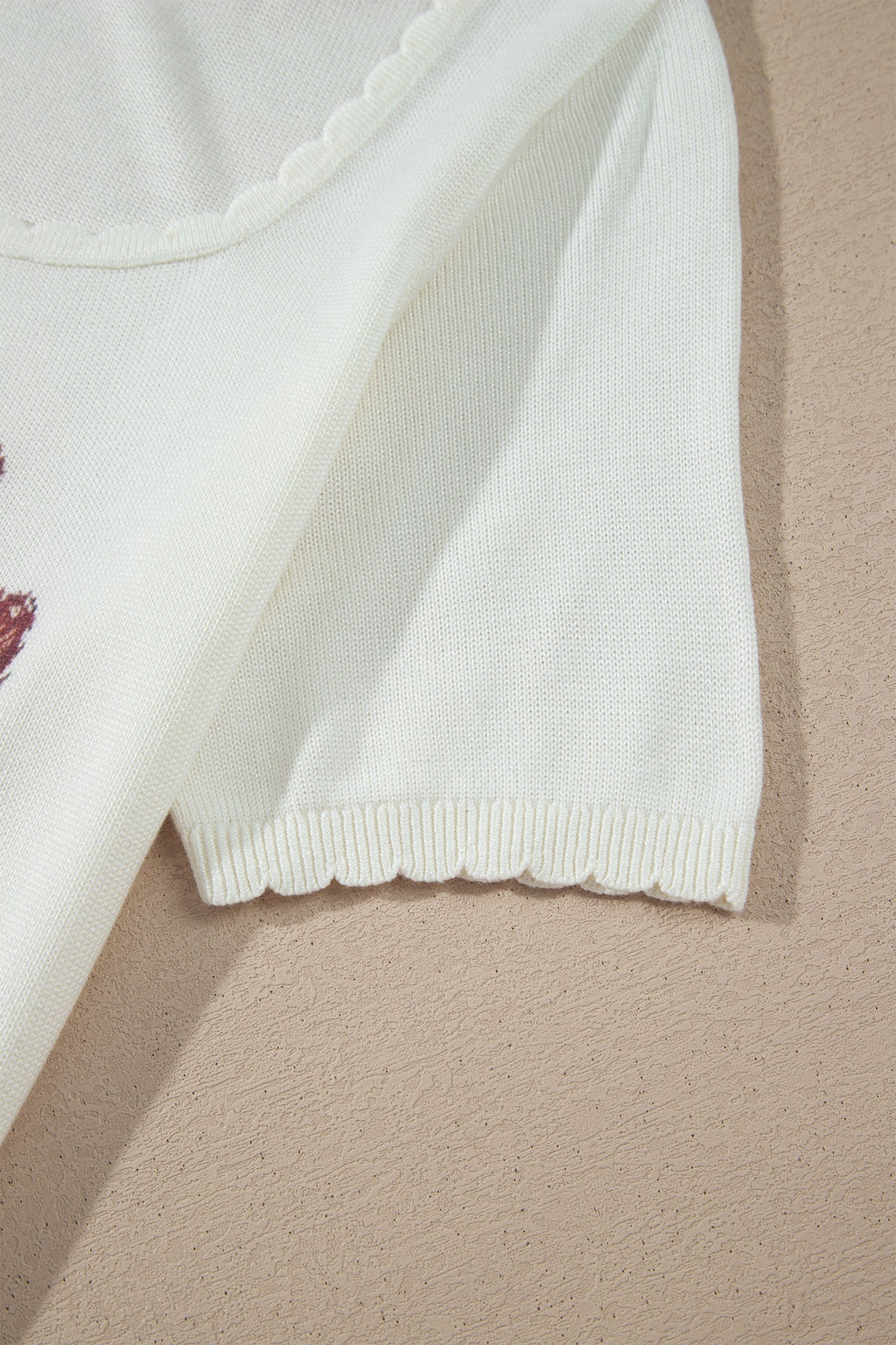White Western Floral Print Short Sleeve Square Collar Knit Sweater