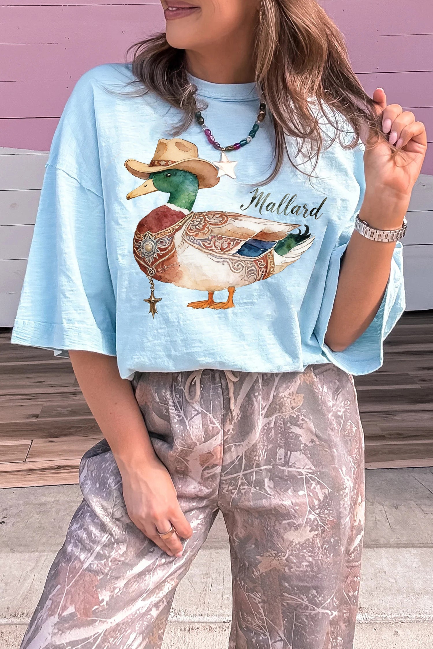 Mist Blue Western Mallard Oversized Tee