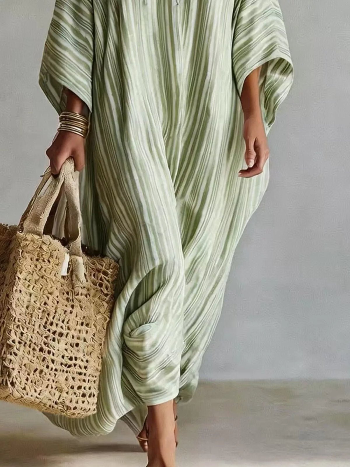 Striped V-Neck Maxi Dress