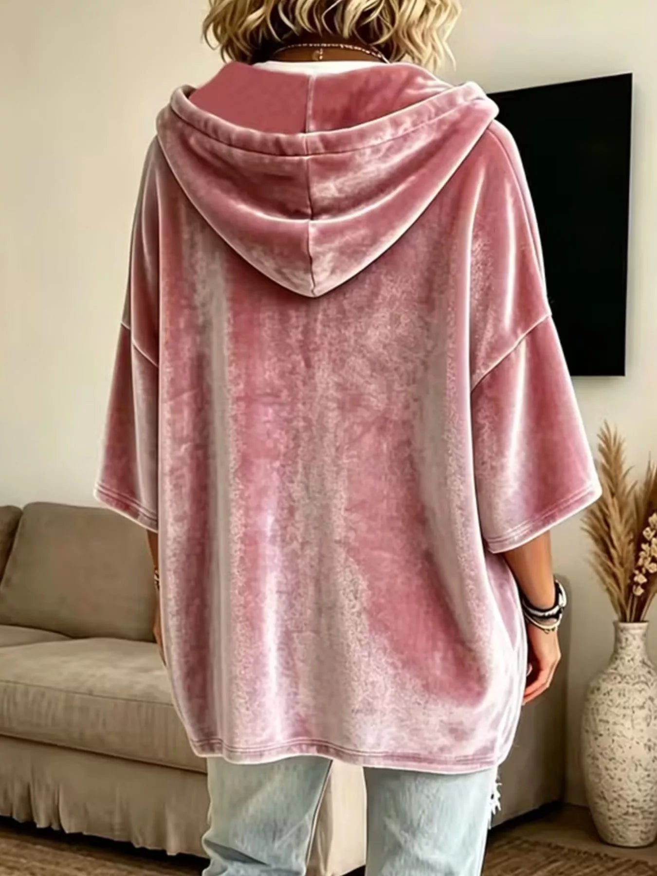 Velvet Loose Fit Hoodie with Drawstring