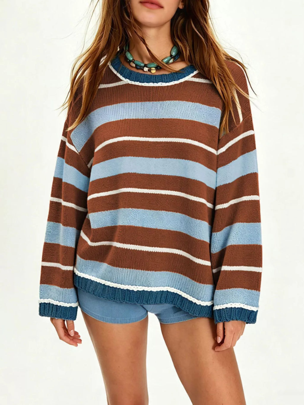 Oversized Striped Crew Neck Sweater