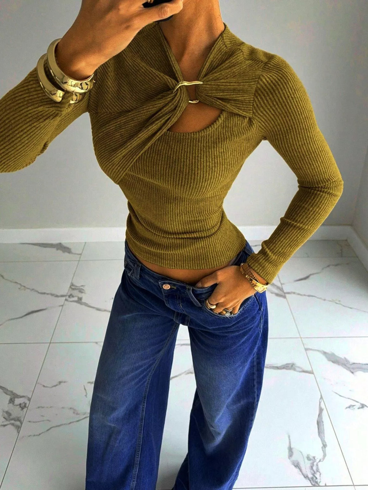 Gold Ring Cutout Detail Top