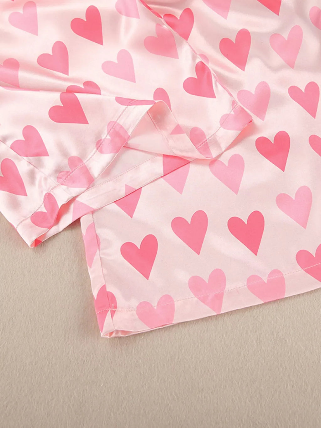 Heart Print Button Up Top and Pants Lounge Set