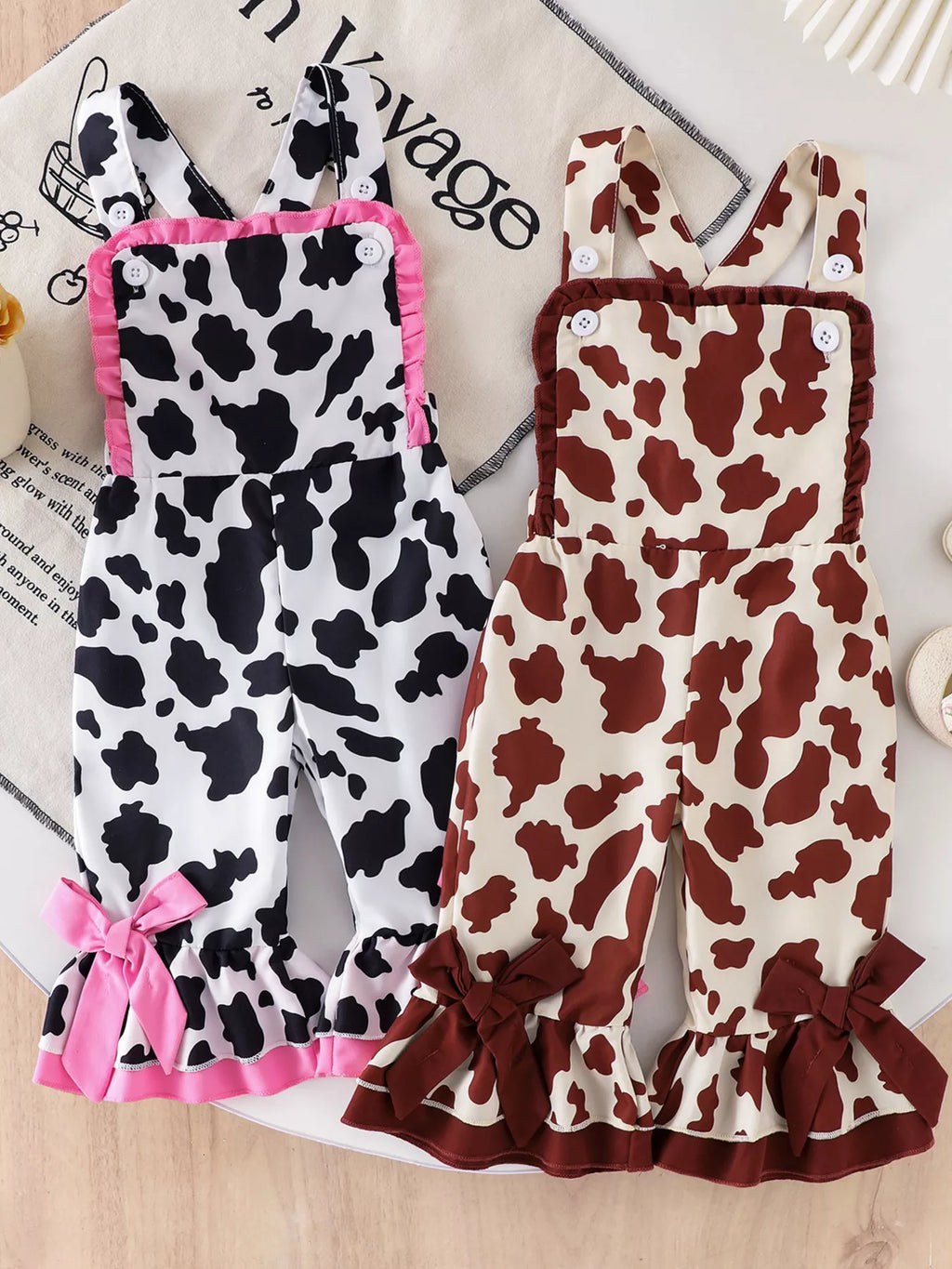 Children's Cow Print Ruffle Jumpsuit