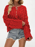 Chic Cable Knit Half-Button Openwork Sweater