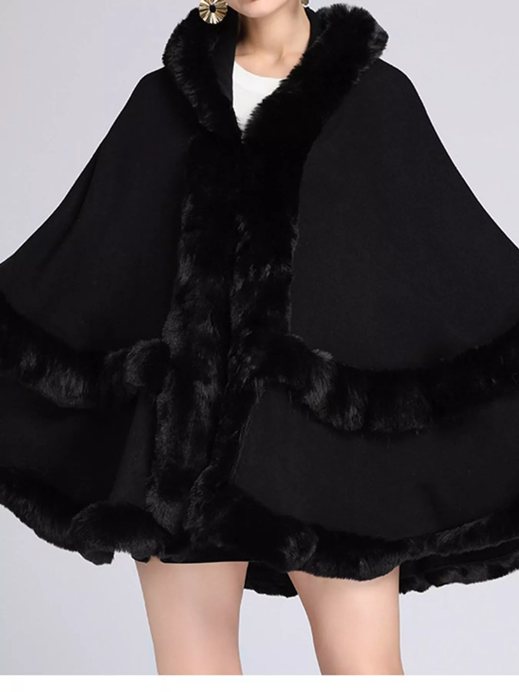 Faux Fur Trimmed Hooded Cape