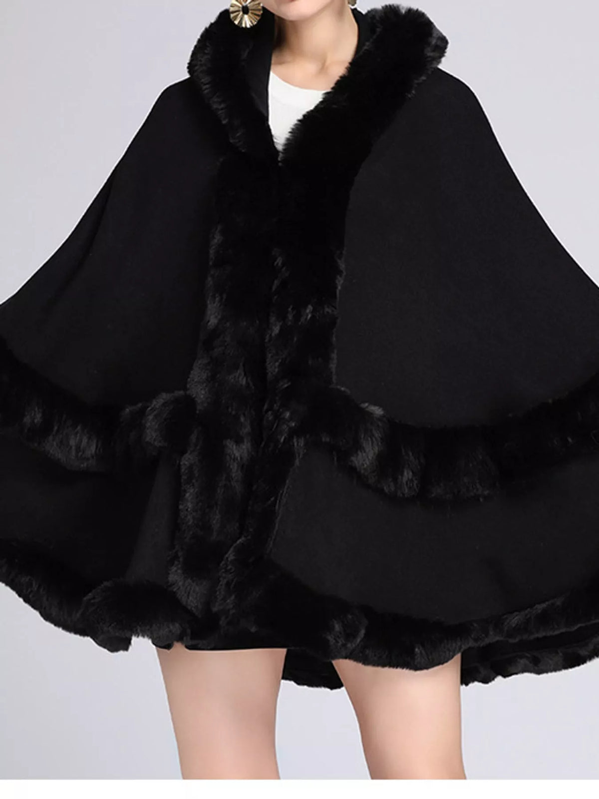 Faux Fur Trimmed Hooded Cape