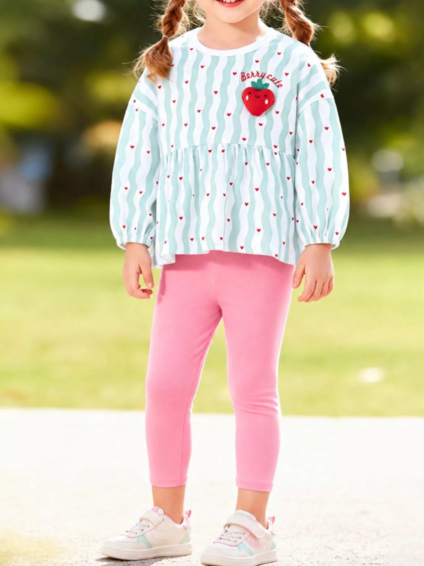 Children's Strawberry Peplum Top and Leggings Set