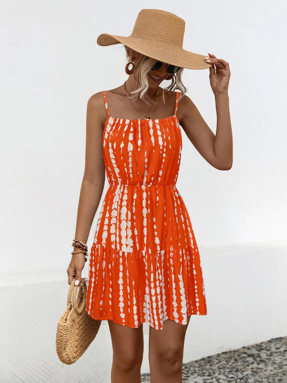 Ruffle Hem Printed Mini Cami Dress