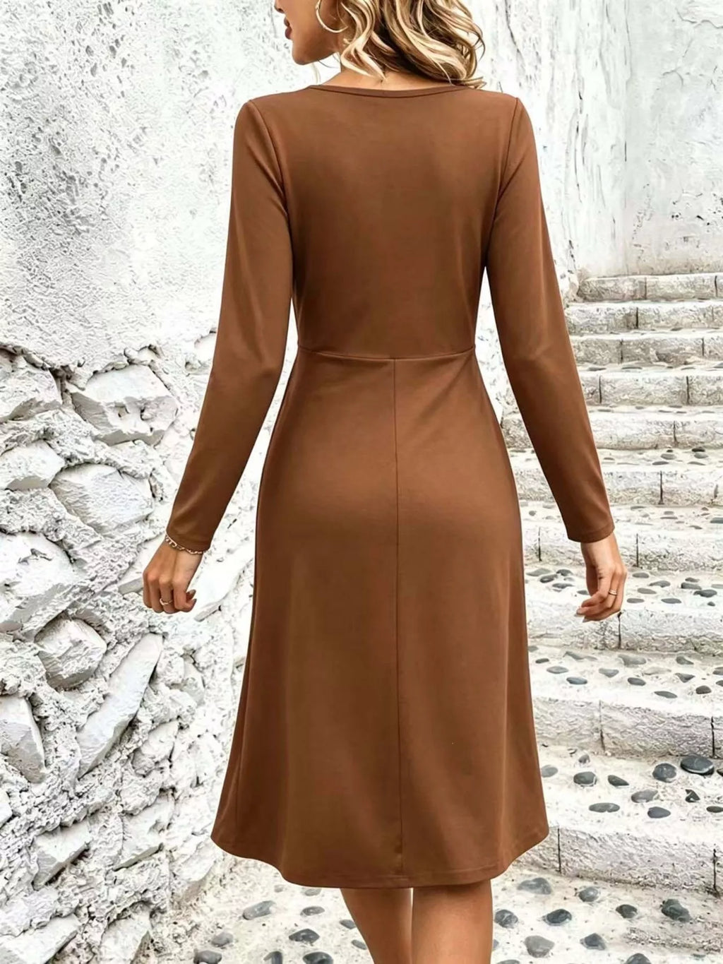 Surplice Long Sleeve Midi Dress