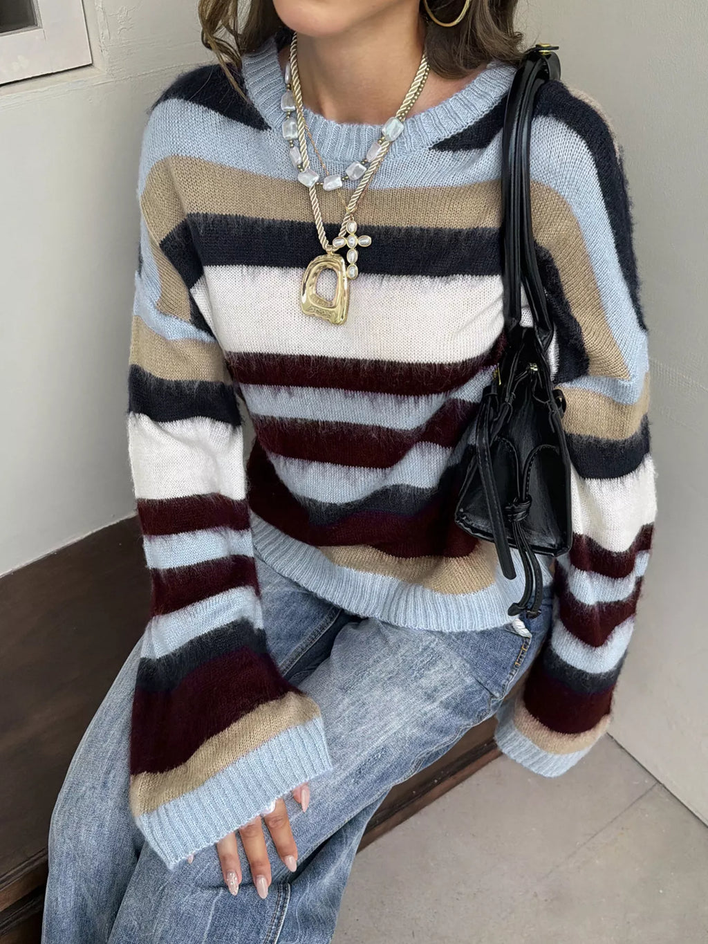 Multi-Color Striped Fuzzy Sweater