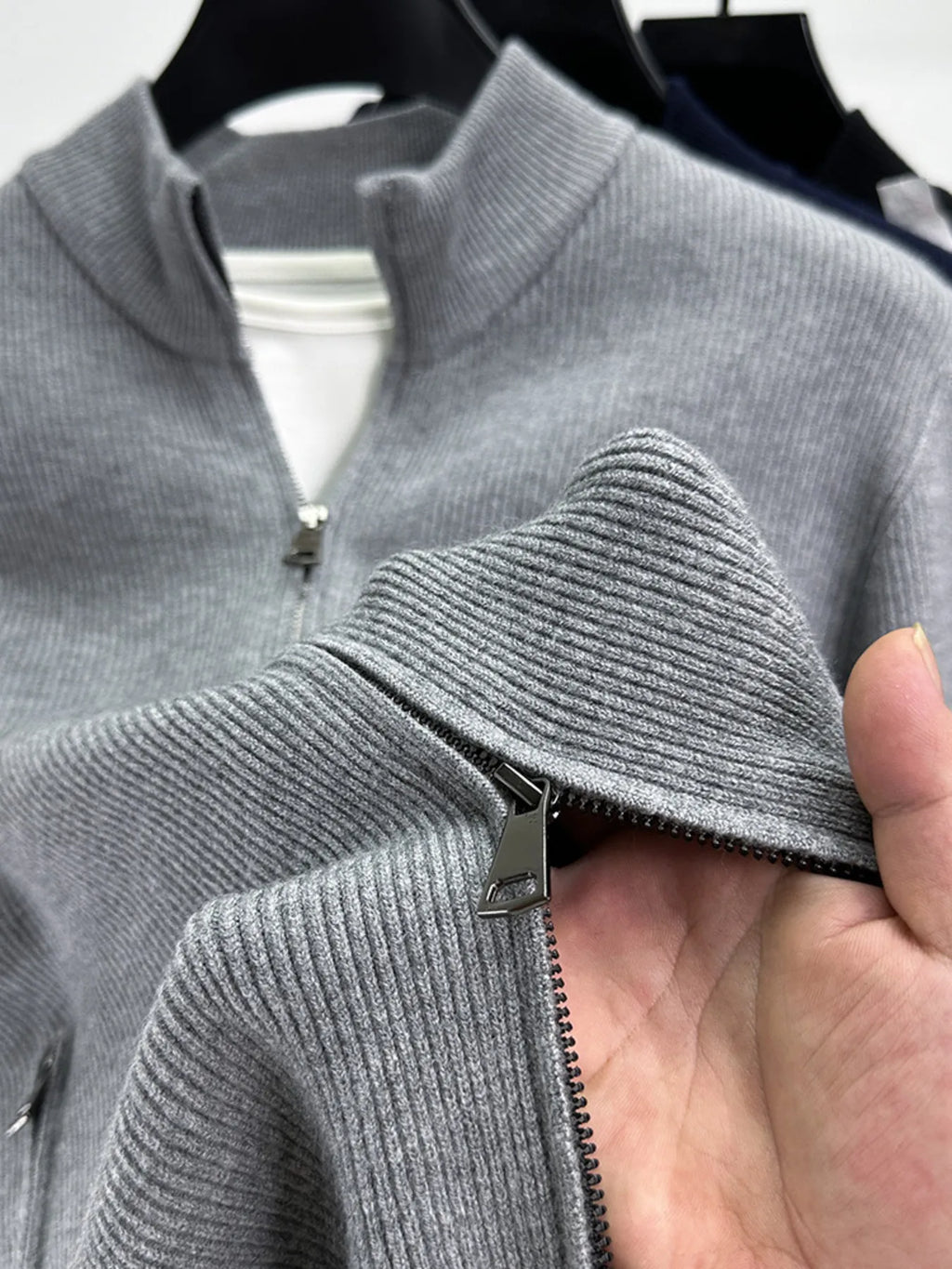 Men's Plus Size Zip Up Striped Long Sleeve Cardigan
