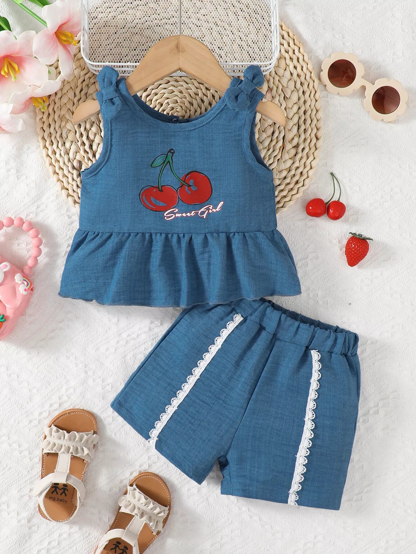 Children's Cherry Peplum Tank and Shorts Set