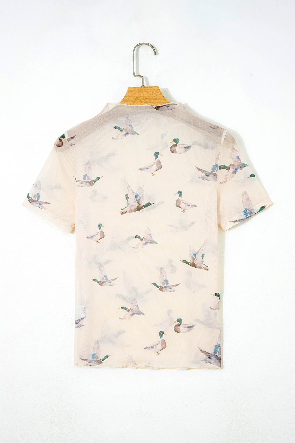 Beige Mallard Sheer Mesh Short Sleeve Top