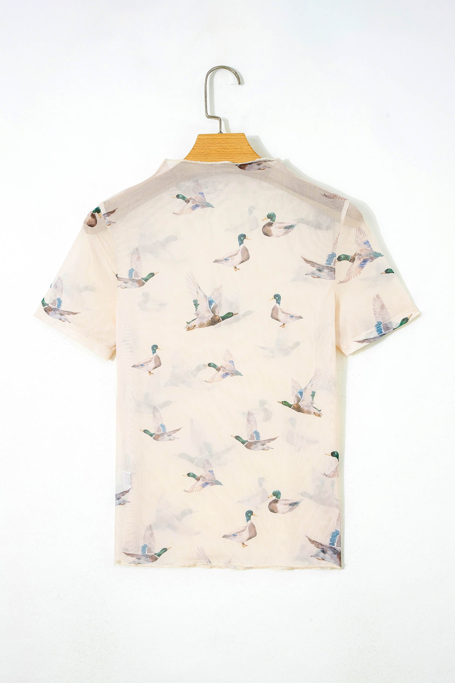 Beige Mallard Sheer Mesh Short Sleeve Top