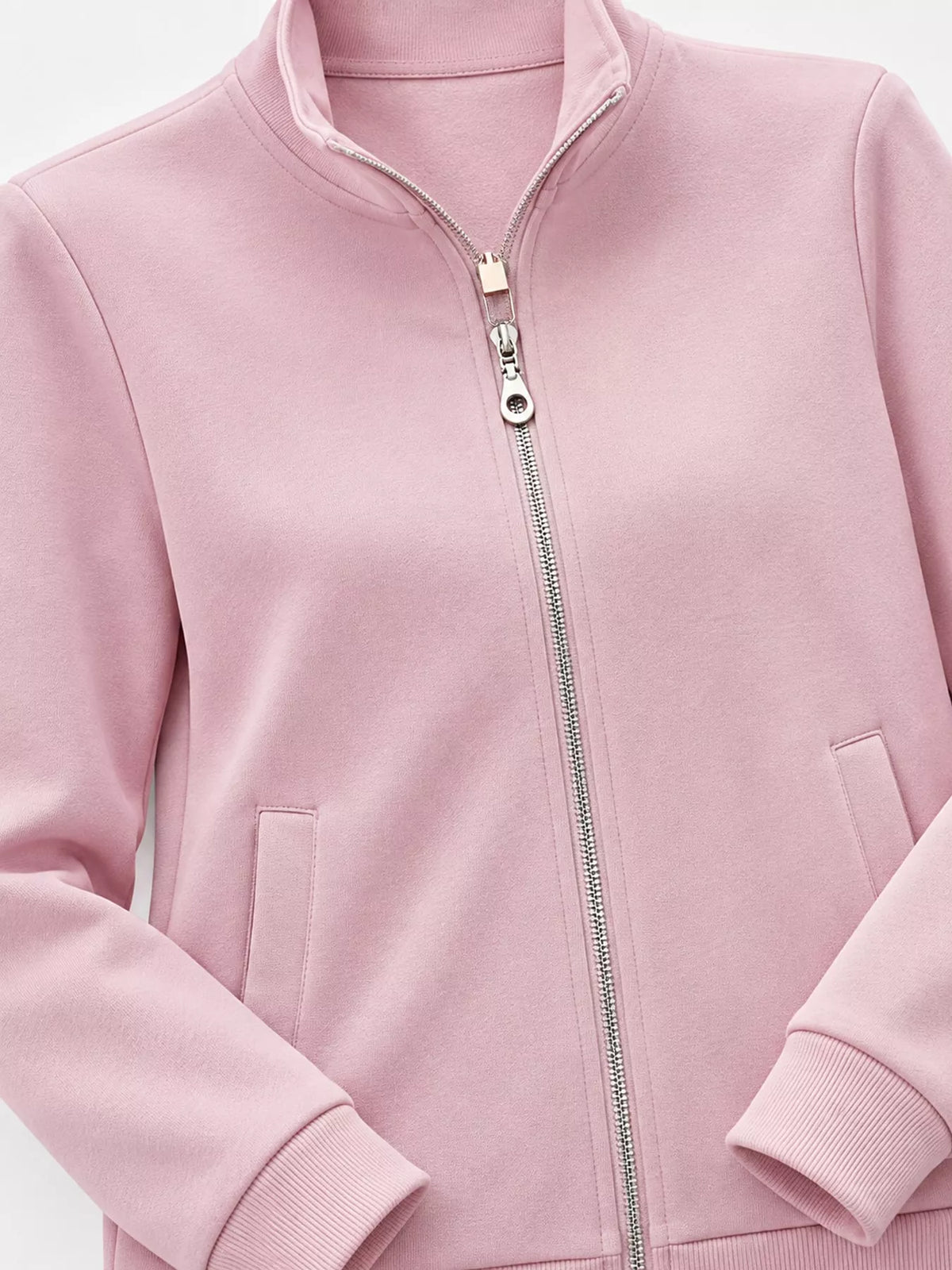 Full Size Stand-Collar Zip-Up Sweatshirt Plus Size