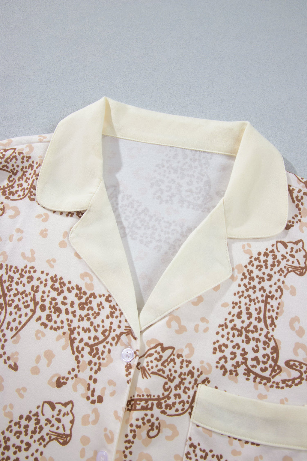 Yellow Leopard Print Colorblock Pocket Placket Long Sleeve Lounge Set