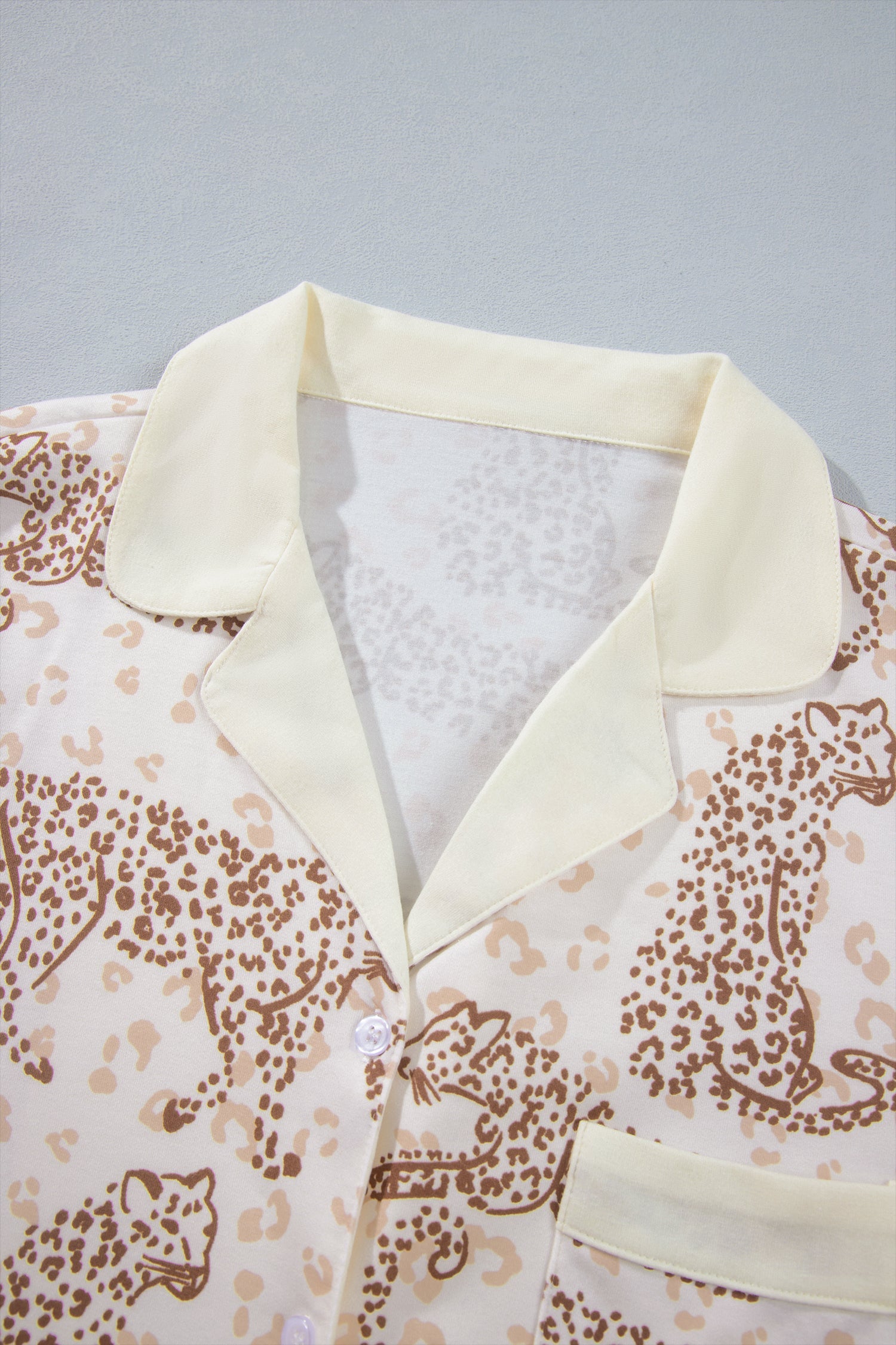 Yellow Leopard Print Colorblock Pocket Placket Long Sleeve Lounge Set