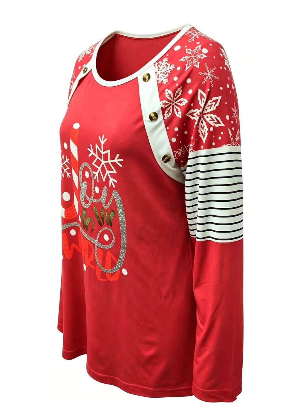 Exclusive For European And American Cross-border SalesAutumn Women's Clothing, Christmas Letter Print, Color-blocking, Buttoned Long-sleeve Top In Stock