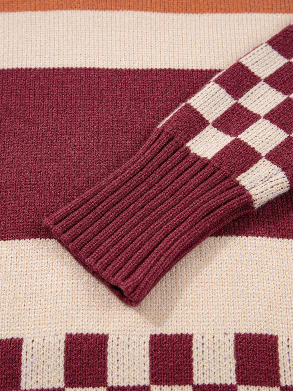 Checkered Color Block Knitted Drop Shoulder Sweater
