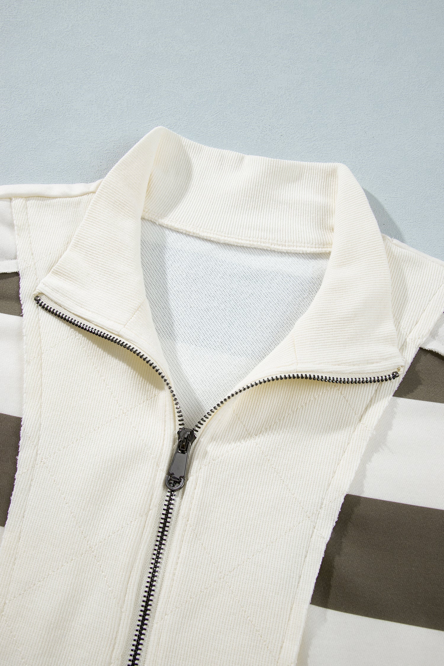 Green Stripe Plus Size Half Zipped Casual Sweatshirt